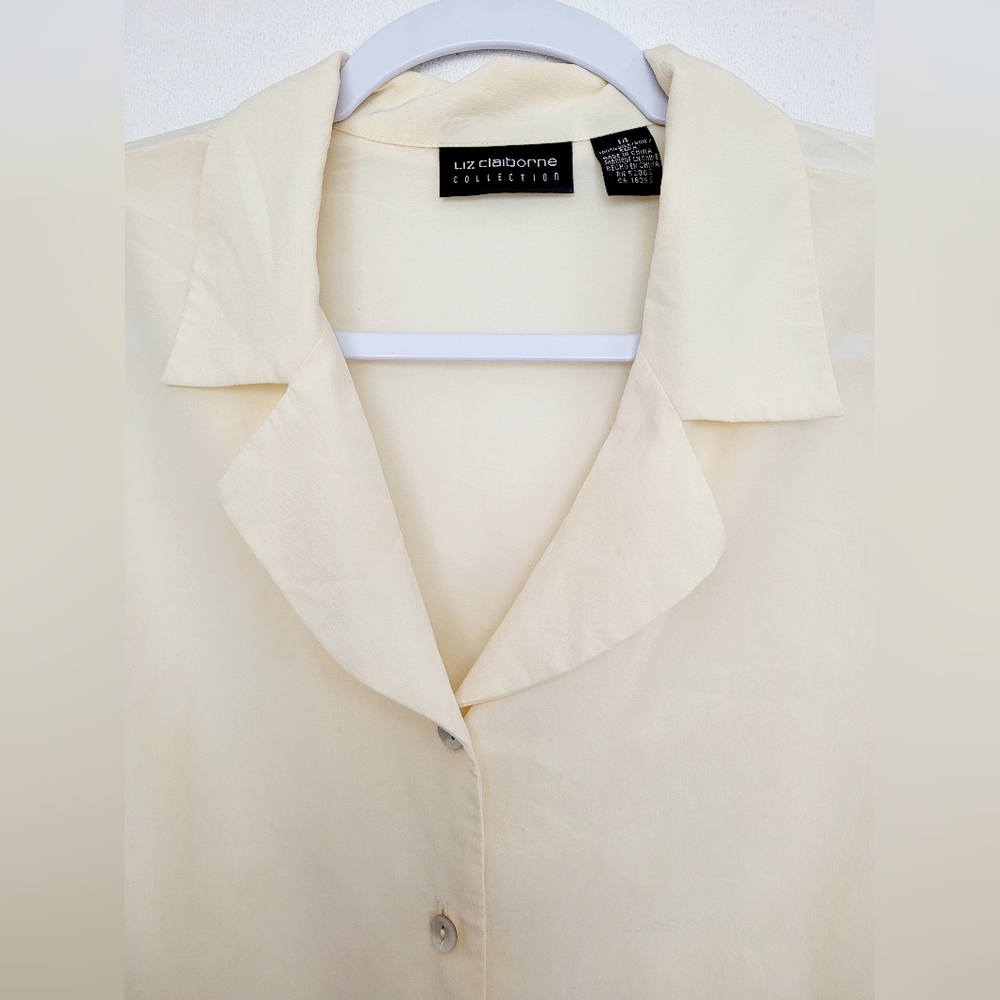Liz Claiborn Collection Luxe 100% Silk Elegant Cream Women's Blouse 14/Large - Picture 6 of 16